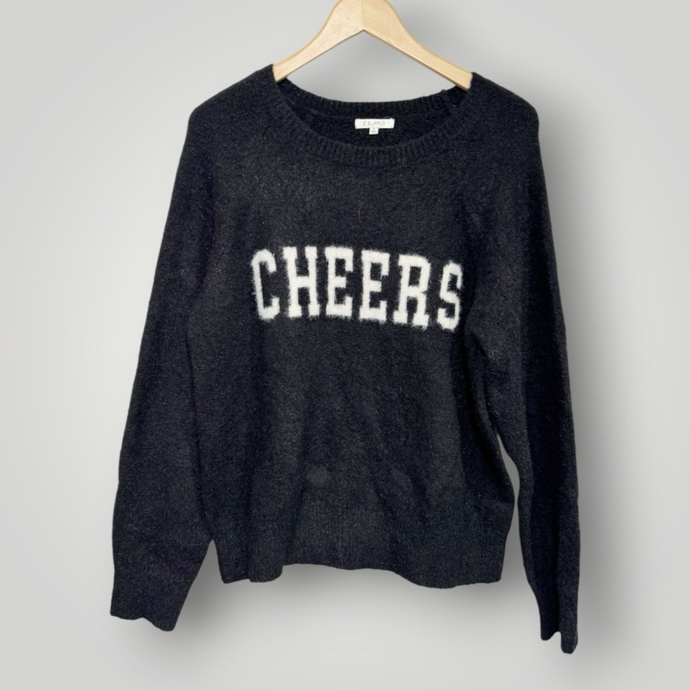 Z Supply Lizzy Cheers Sweater Women Large Black Pullover Cozy Preppy
